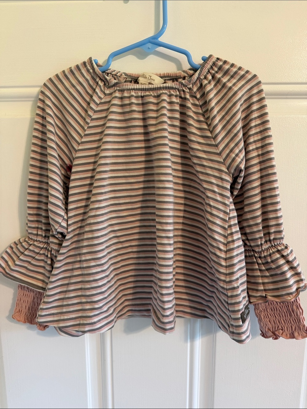 Matilda Jane Pink and Sage Striped Long Sleeve Top (4)